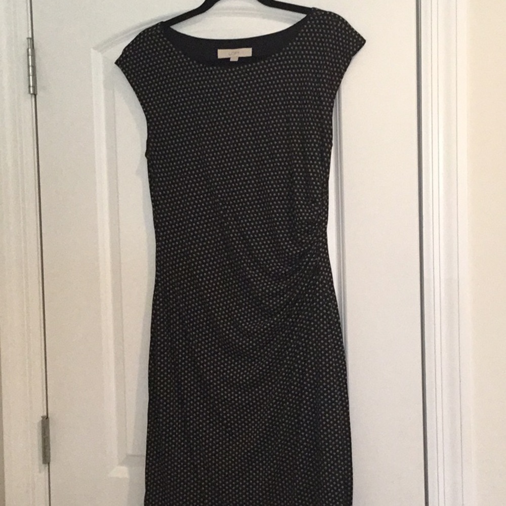 Loft dress—black with all over tiny off white pattern.